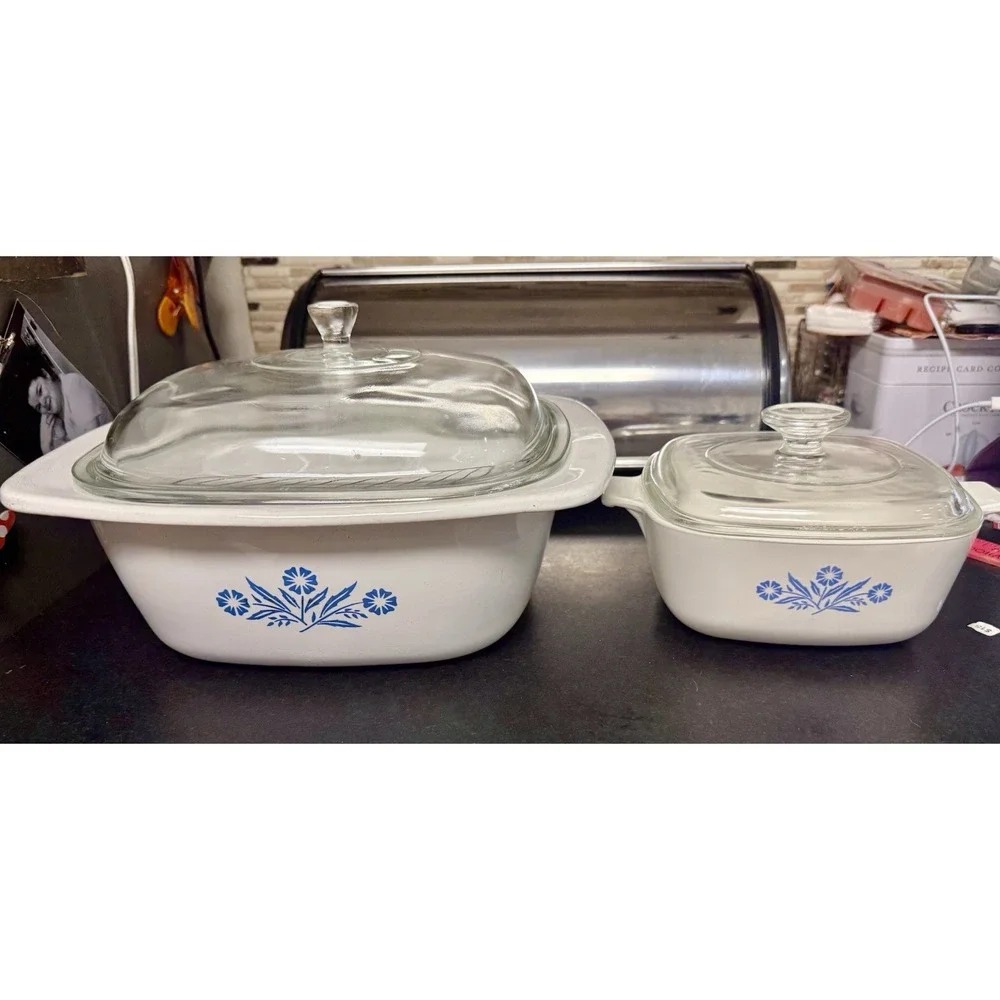 CorningWare Cornflower Blue/White Square Casserole Dish Dutch Oven W/Rack Lids